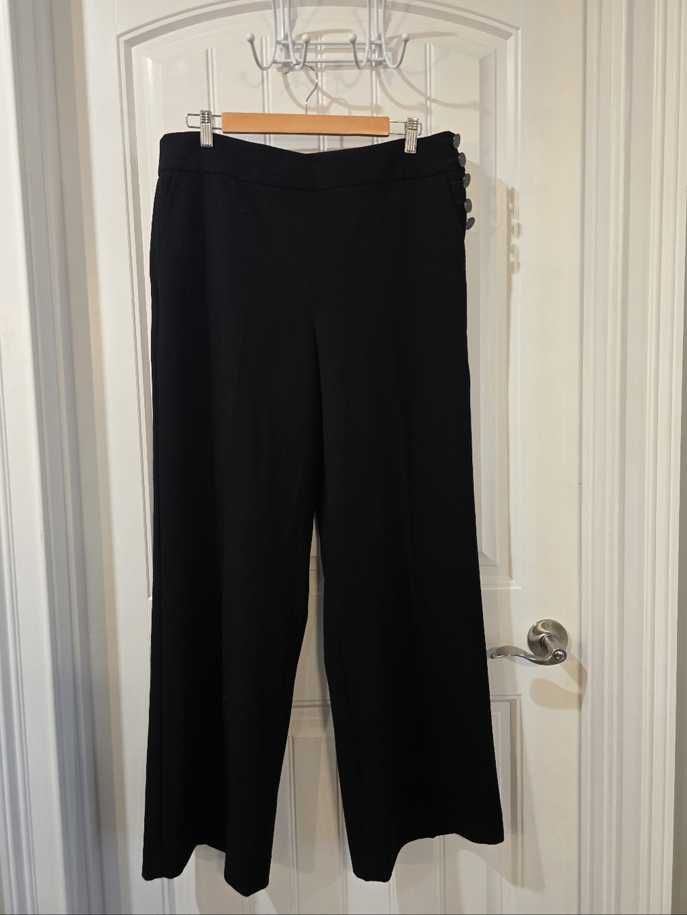 Talbots Black Wide-Leg Womens Pants with Side Button Detail